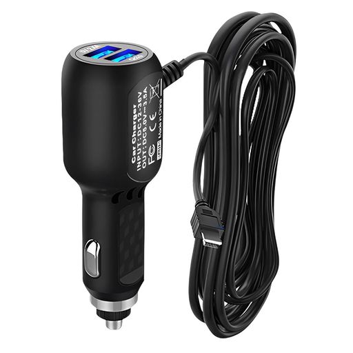 シガー電源アダプター ドライブレコーダー用電源ケーブル 3.5M mini-USB 1.5A+3.1A 12V/24V対応 ドライブレコーダー GPS タブレットPCなどに最適な充電器