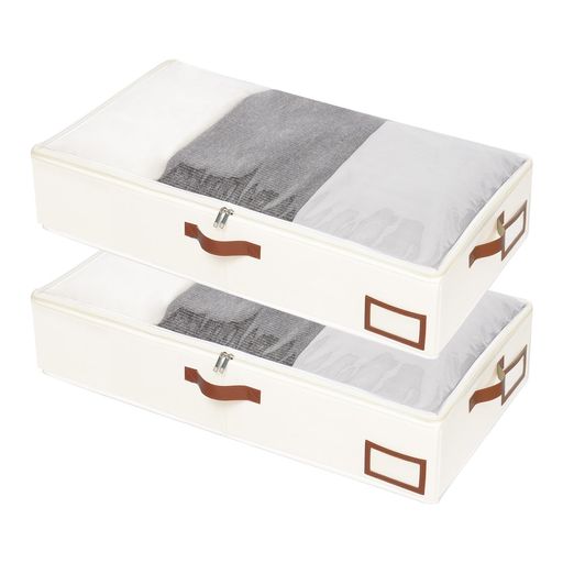 乐天商城 - Yawinheベッド下収納ベッド下収納ケース布団収納袋折りたたみ式60x30x15cm大容量透明窓付き取っ手付き防塵衣類収納袋衣類、布団、毛布の収納に適しています(ベージュ色2個セット)
