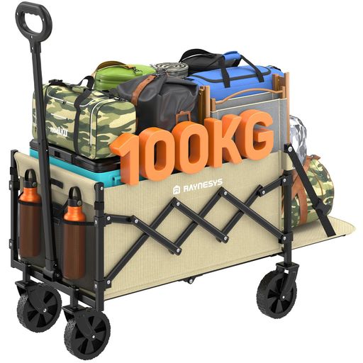 Raynesys キャリーワゴン ミニ キャンプカート【後部展開可 長物対応 超軽量】耐荷重100kg 容量65L-90L 折り畳み式