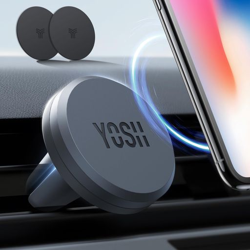 【コンパクト・一挿取り付け】YOSH スマホホルダー 車 マグネット エアコン 小型 軍用シリコン素材 車 スマホスタンド 吹き出し口に妨げない 磁力強化 しっかり固定 車載スマホホルダー …