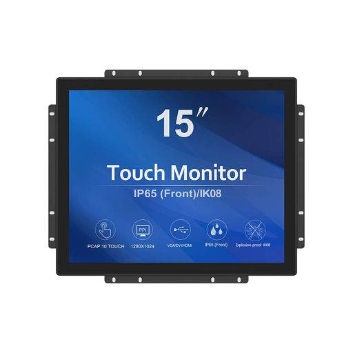 GreenTouch 15 インチ オープンフレーム タッチスクリーン LCD モニター - 静電容量式 PCAP -1024x768-5:4-ブラック