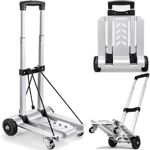 キャリーカート 折りたたみ 4輪 アルミ合金製 耐荷重100kg 軽量2.3kg 前輪360°回転 3段階高さ調節 コンパクト収納 バンジーコード2本付き 荷物カート 台車 キャンプ アウトドア