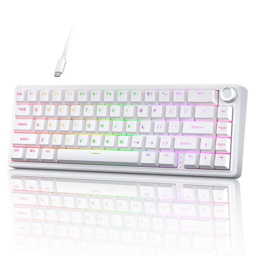 TMKB T68E 60% 有線 ゲーミング メカニカルキーボード RGB バックライト ホットスワップ ガスケットマウント 滑らかな打ち心地 工場潤滑済 英本語配列 ブルーベリースイッチ ホワイト