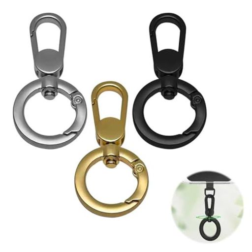 【製品仕様】この回転式スマホフックは3個セット(ゴールド+シルバー+ブラック)です。様々なアイテムを自由に組み合わせられる多機能スマホフックです。コンパクトで多機能なこのアクセサリーは、用途が広く、あなたのライフスタイルにぴったりです。 【360°回転・絡まり防止】接続部が360°回転するので、ストラップのねじれや絡まりを防ぎます。シンプルで使いやすいデザインで、様々な用途にお使いいただけます。 【耐久性】スマホフックは耐久性のある金属製で、しっかりとした接続を実現します。スマートフォンや鍵などの大切なアイテムを安全に掛けることができます。ダブルスプリングバックルで使いやすく、押すとロック解除、放すとロックが解除され、しっかりとした作りです。 【多機能カラビナ】スマホストラップ、キーホルダー、チャーム、マスコット、バッグアクセサリーなど、お気に入りのアイテムをまとめて繋げることができます。 【ギフトに最適】コンパクトで便利なデザインは、様々な方にお使いいただけ、ご友人、ご家族、同僚へのプレゼントにも最適です。スタイリッシュでシンプルなデザインが、お出かけにファッションのアクセントを添えます。