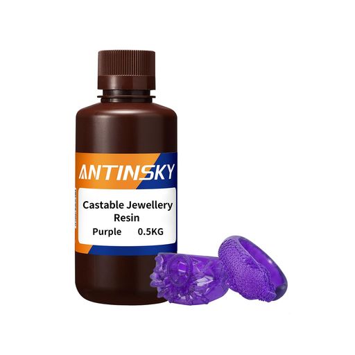 Antinsky Castable Jewelry 樹脂 DLP LCD UV硬化用 395-405nm 樹脂 3D プリンター ハイワックス 75% 簡単に印刷して燃やす ハイレゾ ジュエリーとメタルパーツの作成 パープル 500G