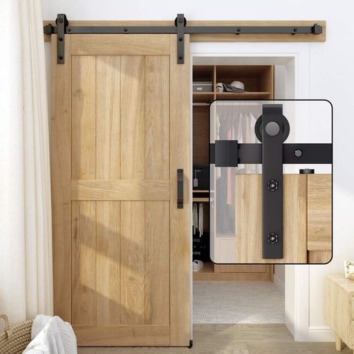 乐天商城 - ZEKOO吊り引き戸レールバーンドア金具6.6FT/2mQ235炭素鋼耐荷重150kg静音設計スムーズスライドドアレール引き戸diyキット簡単取付簡易扉室内/玄関ドア用J型2段式片引き戸対応