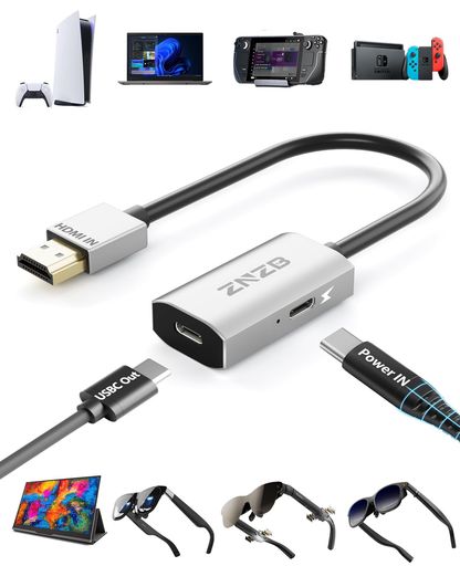 ZNZB HDMI to Type-C 対応 XREAL One/Air 2 Pro/VITURE Luma Pro/RayNeo Air 4 Pro/Rokid AR/XRグラスオーディオとビデオ(Switch、PS
