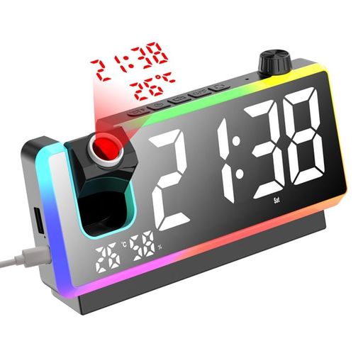 Mstar Home 投影時計 RGB 変換雰囲気ライト置き時計 携帯充電可 部屋 寝室用(黒)