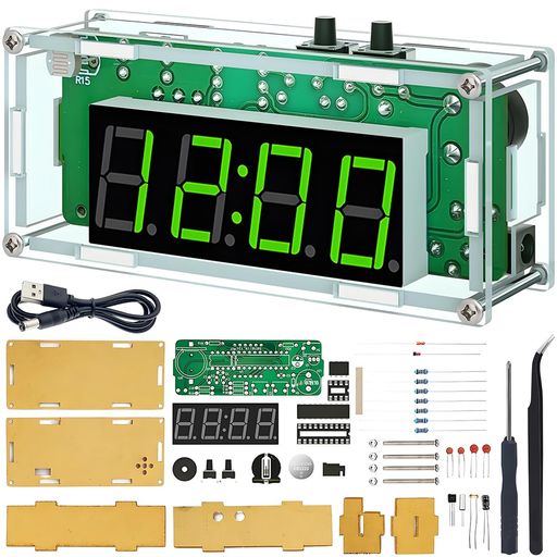JYUDAUFU DIYデジタルLED時計キット、TJ-56-428 4桁LED電子目覚まし時計のはんだ付け練習キットSCM PCB基板とアラーム機能で家庭の学校のオフィスのためのはんだ付け練習学習