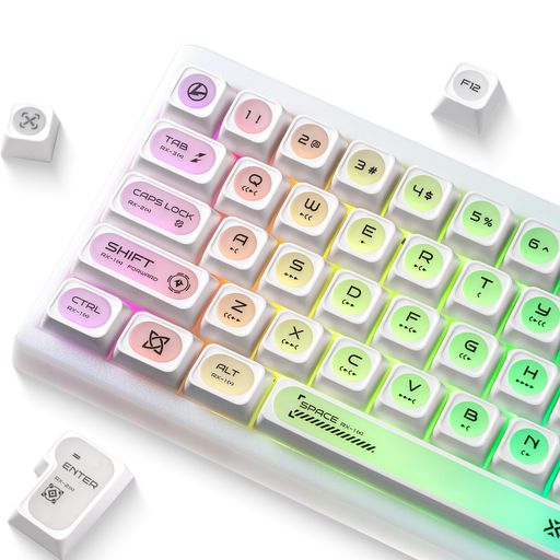 XVX ホワイト透光キーキャップ — 136 鍵 透過型ホワイト「猫目」デザイン、チェリー MAX プロファイル、PC+PBT フロスト RGB キーキャップ-メカニカルキーボード用