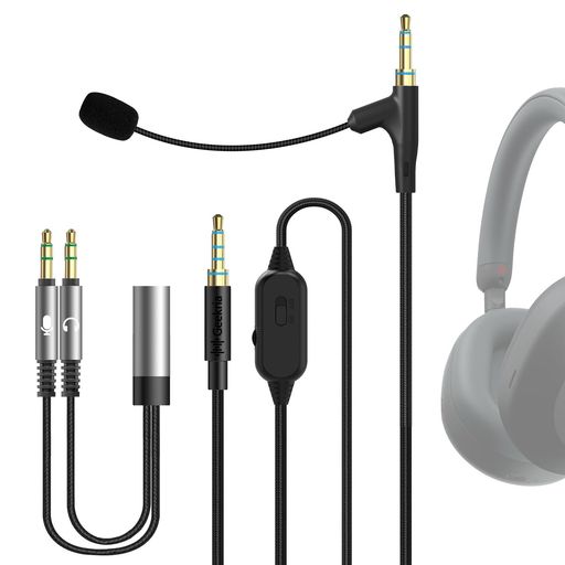 Geekria 3.5mm ブームクリップ コンデンサーマイク 交換ケーブル ゲーム・会議用 Sony WH-1000XM6/1000XM5/ 1000XM4, ULT WEAR, WH-XB920N 対応 音量/ミュートコントロール(170 cm)
