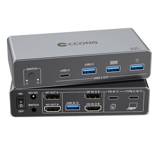 【USB-C KVMスイッチ2台のディスプレイ2台のパソコン】このデュアルディスプレイデュアルKVMスイッチにより、1つのキーボードとマウスを使用して2台のパソコンを簡単に制御でき、同時に2台のディスプレイを共有でき、ワークフローを徹底的に変更できます。反復挿抜装置は不要、2台のパソコン間の切り替えは迅速でスムーズです。Windows、Mac、Linuxなどの主要オペレーティングシステムと幅広く互換性があり、インストールしやすい設計で、本格的なプラグアンドプレイ機能を備えているため、複雑な構成を必要とせずにすぐに使用を開始することができます。 【4 KウルトラHD画質】デュアルディスプレイKVMスイッチャサポートにより、驚くべき4K@60Hz視覚効果、ディスプレイ上の鮮明なディテール。HDCP 2.2とシームレスに連携し、保護されたコンテンツを中断することなく見ることができます。​ 多くの表示ニーズ、サポートに柔軟に対応4K@60Hz/30 Hz、2 K、3 D、1080 P。
