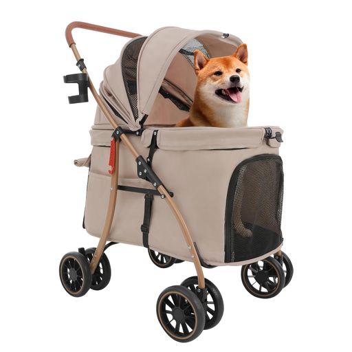 【広いスペースで安心移動】内寸66x40x 深さ 36cm の深型広々ペットカートでペットをしっかり包み込み!神経質なペットや多頭飼いにも安心感を与え、プライバシーカーテンで外部の視線を遮るため、人混みや賑やかな場所でも落ち着いて過ごせます。騒音や動きに敏感なペットでも、ゆったり空間で不安なく快適移動。 【乗り降りラクラク・安定性 MAX】犬カートは低床デザインで、高さを嫌がるペットや足腰の弱い老犬に最適!前後大開口のバスケットで、ペットが自力で乗り降り可能。低重心 + 二重固定底板で犬カートの安定感 UP,移動中の揺れを抑制,地面と同じ目線でお出かけが楽しめます。 【360 度回転前輪&amp;ブレーキ付き後輪|PU 耐磨輪装備】犬用カートは 360 度回転前輪で操縦が自由自在!ターンや障害物回避が容易で、PU 耐磨輪の耐磨耗性に優れ、砂利道・レンガ道はもちろん、でこぼこ道でも衝撃吸収機能でスムーズ走行。後輪ワンステップブレーキで、信号待ち・ショッピング・下り坂でも安全安心。高強度素材で犬用カートの耐久性と安定性を両立,ペットとのお出かけをサポートします。