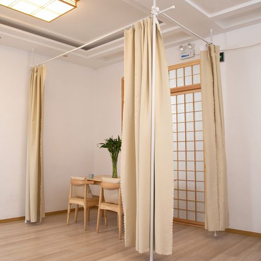 樂天商城 - IMIEE つっぱり式 間仕切り カーテンポール 部屋仕切り 間仕切りつっぱり棒 L字 コーナー 直線最大620cm パーテーション カーテンレール カーテンリング付 幅-高さ-奥行:110cm-310cm (マッドホワ…