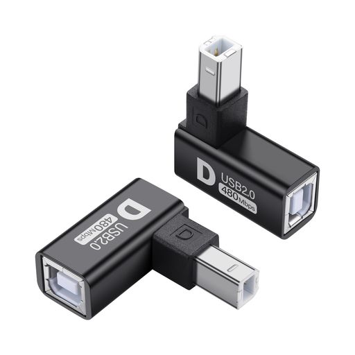 SinLoon 2個 USB2.0 Type-B 90度 直角 プリンター 変換アダプター オス-メス 延長ケーブル スキャナー ミキサー MIDI接続 ブラック (下向き D)