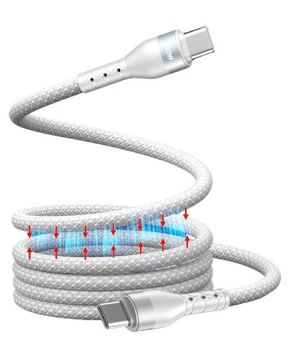TOMSING USB Type-C ケーブル 磁気付き 100W 急速充電 自己巻き取り 磁石自動収納 日常・仕事・旅行に最適です ホワイト 2m