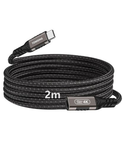 TOMSING USB Type C 延長ケーブル 2mUSB3.2 Gen2 タイプc 延長コード Type-C オス-メス ナイロン編み