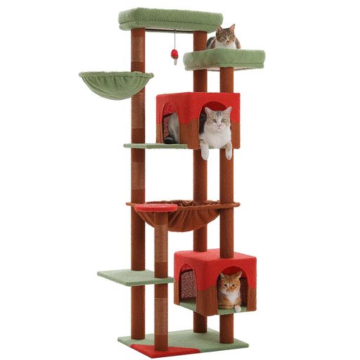 PETEPELA(ぺテぺラ) キャットタワー 大型猫用 多頭飼い 据え置き サボテン型 ハンモック付き 爪とぎポール 高さ175cm ブラウン