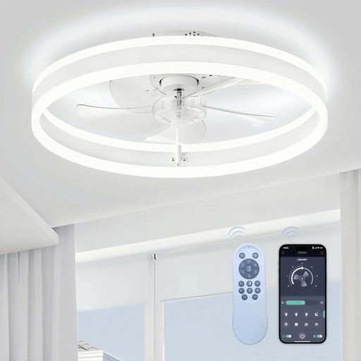 乐天商城 - シーリング LED天井ファンライト 静音ファン付き照明 リモコン付き調節可能な風速 ナイトライト 照明器具 扇風機 リビングルーム 吊り下げ (白, 50cm)