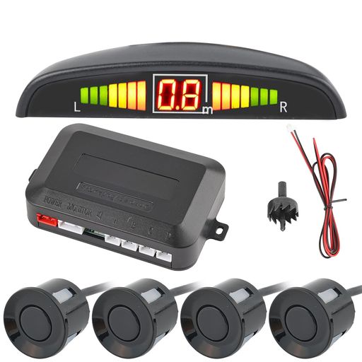 バックセンサーコーナーセンサー後付けリアリバースレーダー駐車センサーLED距離表示防水パーキングレーダーシステムアラームモニター付き4つのセンサーセット12V事故防止衝突防止