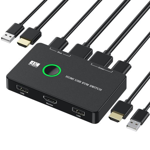 ZARPA 4K KVMスイッチ 2入力1出力 HDMI KVM切替器 PC2台用 プリンタ マウス キーボードなどを共有 usb切替器 4K@60Hz USBケーブルx2 HDMIケーブルx2 簡単接続 日本語説明書付き