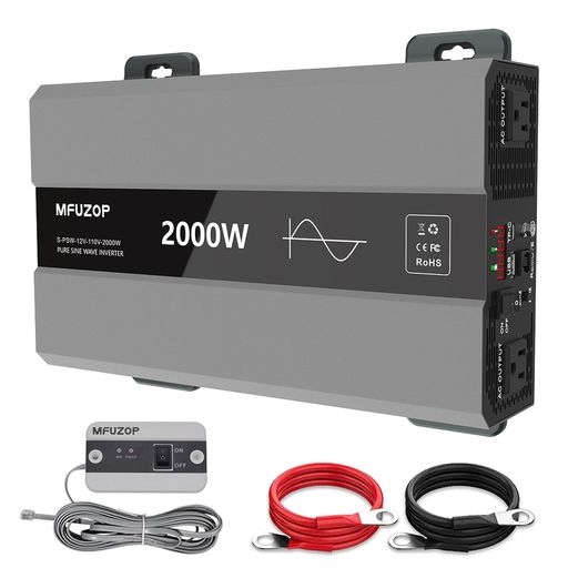 【純粋な正弦波インバーター】この2000ワットのパワーインバーターは、真の「純粋な正弦波」、DC12VからAC110Vまでの連続電力を提供します。純粋な正弦波敏感な電子機器の安全な動作のためのクリーンパワー、最大効率92%。密封された鉛酸、浸水、または深いサイクルでなければならないゲル電池のみを使用してください。 【完璧な機能】インバーター 正弦波 2000w はLCD液晶ディスプレイを搭載し、読みやすいLCDインジケータ表示し、いつでもどこでもインバーターの動作状態を知ることができます。 USBおよびTypeC充電インターフェースは、スマート電気機器の充電に非常に便利です。内蔵の静音冷却ファンは、負荷と温度に応じて自動的に速度を調整することができ、効率と放熱効果を大幅に向上させ、寿命を延ばすことができます。 【複数の安全保護】インテリジェントファンは負荷が定格負荷の40%を超えると動作を開始し、ファンは内部温度に応じて制御されます。入力低電圧保護、入力高電圧保護、過負荷保護、出力短絡保護、過熱保護などの完全な保護機能を備えています。
