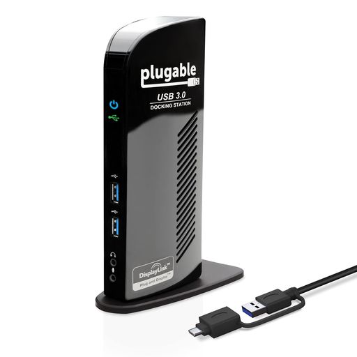 Plugable USB3.0 / USB-C 用ドッキングステーション 縦置き Windows および Mac 用 - デュアルモニター HDMI DVI VGA ポート ギガビット イーサネット USB3.0 ポートx2 USB 2.0 ポートx4