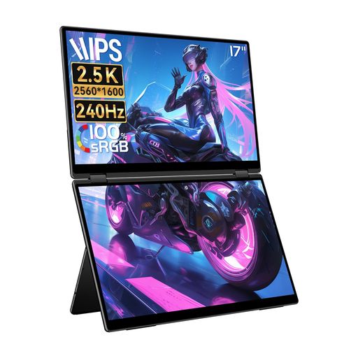 EHOMEWEIデュアル モバイルモニター 17インチ 260HZ 2K ドライバー不要 2560*1600 2画面 ゲーミング デュアルディスプレイ 薄型 5.6MM 折りたたみ式 【WINDOWS/MACOS】対応 ミラーリング 拡張 在宅勤務