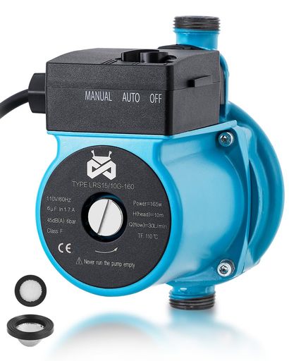 Mxmoonant LRS15/10G 自動タイプ ブースターポンプ 給水加圧ポンプ 直径3/4’’ 1/2’’変換継手付き 水流感知 自動増圧 出力165W 35L/min シールテープ付き 異物混入防止のメッシュワッシャ付き 給…