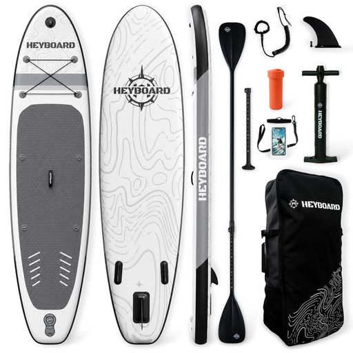 HeyBoard supボード スタンドアップパドルボード supインフレータブル パドルボード 安定性 滑り止め 初心者 SUPセット 320cm(長さ)x81cm(幅)x15cm(厚さ) Dリング付き(グレー/模様入り)