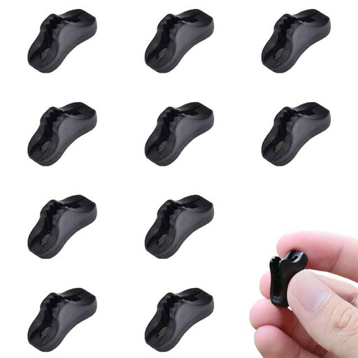 【商品紹介】 ABS プラスチック製のロープ固定クリップ(10 個入り、重量 10g、黒)。コンパクトで軽量、小型で持ち運びが簡単。ノンスリップ鋸歯状デザインでしっかりクリップし、エッジが滑らかで丈夫で耐久性がある。ピクニック、キャンプ、旅行などのアウトドアシーンや、ロープの固定が必要な場面で活躍する小物です。 【商品サイズ】 24mmx14mmx8mm 。小さくて軽いので、ポケットやカバンに簡単に収納可能。ロープを通しやすく、細いロープから太いロープまで幅広く対応します。 【適用範囲】 ピクニック(テント張り付け・ロープ固定)、キャンプ(テント・タープの設営)、旅行(荷物の結束・タグ固定)などのアウトドア活動全般。また、日常のロープ整理(庭の植物支柱固定・収納庫のロープ管理)にも最適です。 【製品の特徴】 コンパクトで軽量、持ち運びが簡単。 ノンスリップ鋸歯状デザインで、しっかりとしたクリップ力。 エッジが滑らかで、よくできており、耐久性に優れる。 【製品の素材】 ABS プラスチック製。硬度が高く、様々な環境に適応し、耐久性がある。無毒で安全、繰り返し使用しても変形しにくい素材を使用しています。