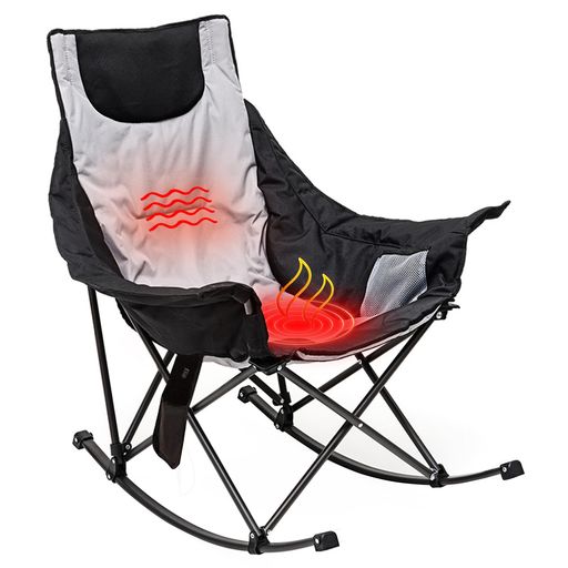 SunnyFeel 加熱キャンプ用ロッキングチェア、高級パッド付きリクライナー、ポケッ...