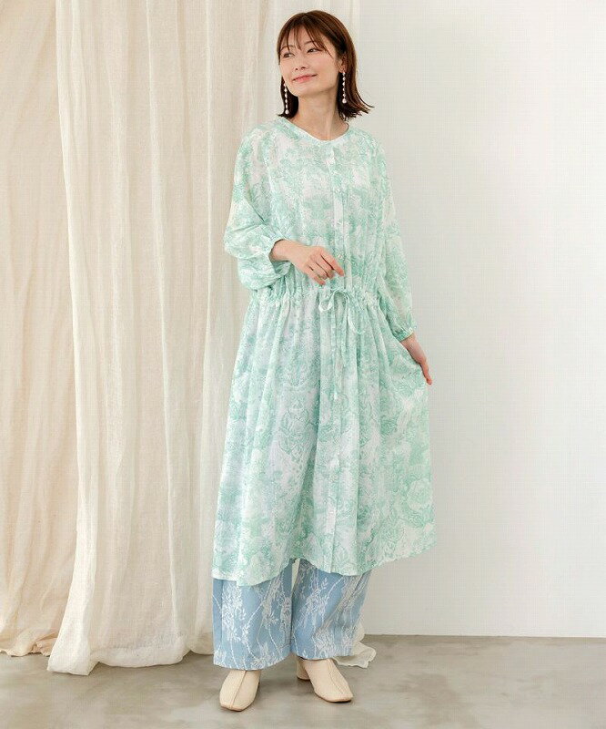 ★セール★【is ScoLar イズ スカラー】552206 海総柄シアーチェック 前開きシャツワンピース フェミニン..