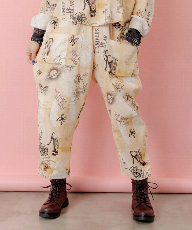 ★SALE★【ScoLar スカラー】153613 バイオ加工レースプリントパンツ ボトムス カジュアル ガーリー レトロ 原宿系 個性的【パッパドゥドゥ】