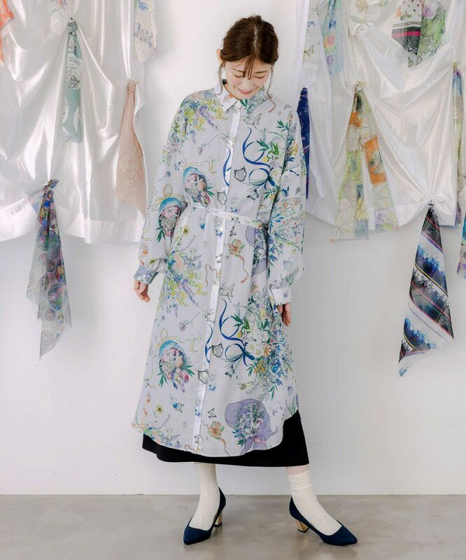 ★SALE★【is ScoLar イズ スカラー】553224 星座と花束柄シャツワンピース シック フェミニン ガーリー ..