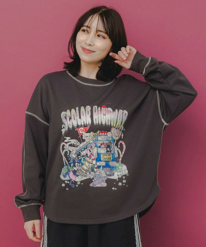 ★SALE★【ScoLar スカラー】153738 スカラーハイウェイ ヴィンテージ風プルオーバー カジュアル レトロ 原宿系 個性的【パッパドゥドゥ】