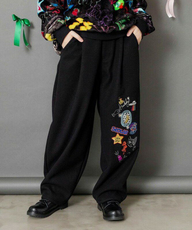 【qiri】ワイルドフラワーズ　エンブロイダリーパンツ　パープル qiri】ワイルドフラワーズエンブロイダリーパンツパープル