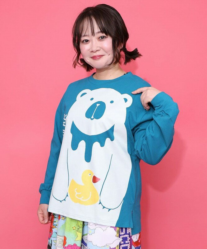 ★新作★【ScoLar スカラー】161622 くま吉くんとアヒル柄ロンT トップス カジュアル レトロ 原宿系 個性的【パッパドゥドゥ】