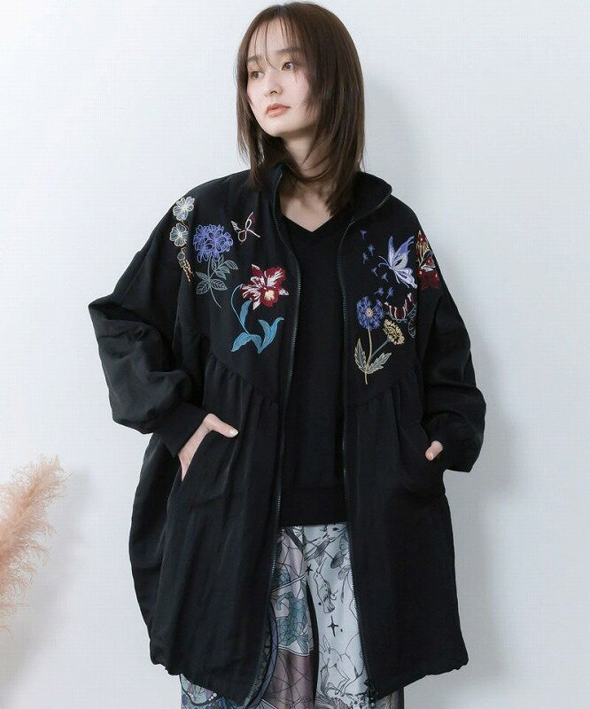 乐天商城 - ★SALE★【is ScoLar イズ スカラー】561206 リボン×花刺繍ドルマンスリーブブルゾン アウター シック フェミニン 原宿系 個性的【パッパドゥドゥ】