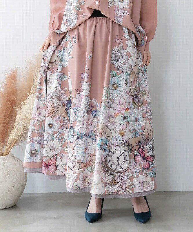 ★新作★【is ScoLar イズ スカラー】561217 花柄布帛×ラメ入りストライプ柄 リバーシブルスカート ボトムス シック フェミニン 原宿系 個性的【...