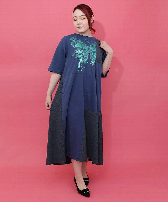 乐天商城 - ★SALE★【is ScoLar イズ スカラー】561226 ラメ入りアンティーク柄アシメ異素材切替ワンピース シック フェミニン 原宿系 個性的【パッパドゥドゥ】