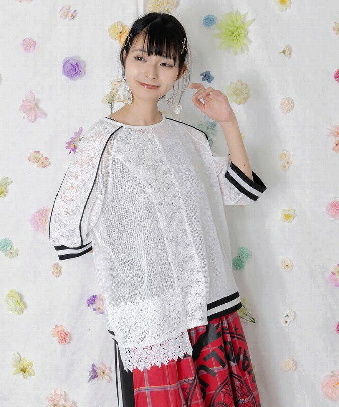 Other - ★新作★【ScoLar スカラー】162619 メッシュ×花柄レース 異素材Tシャツ トップス カジュアル ガーリー ストリート 原宿系 個性的【パッパドゥドゥ】