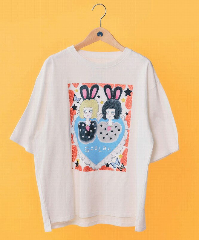 Character - ★新作★【ScoLar スカラー】 162677 【イラスト募集】フラゴラ・ツインズ柄Tシャツ トップス カジュアル レトロ ガーリー 原宿系 個性的【パッパドゥドゥ】