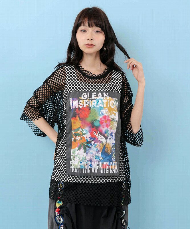 乐天商城 - ★新作★【ScoLar スカラー】162688 ボックスアート柄アップリケ付き メッシュプルオーバー トップス カジュアル ストリート 原宿系 個性的【パッパドゥドゥ】