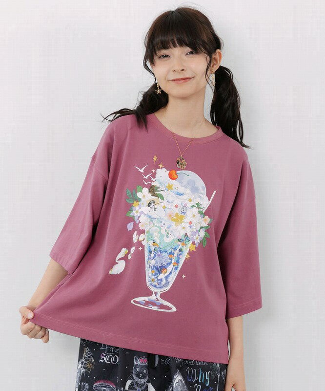 ★新作★【ScoLar スカラー】162692 スカラー特製お月見パフェ柄 接触冷感Tシャツ トップス カジュアル ガーリー レトロ 原宿系 個性的【パッパドゥドゥ】