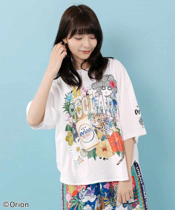 乐天商城 - ★新作★【ScoLar スカラー】462007 orion×ScoLar ボタニカルパラダイス柄Tシャツ トップス カジュアル レトロ オリオンビール 原宿系 個性的【パッパドゥドゥ】