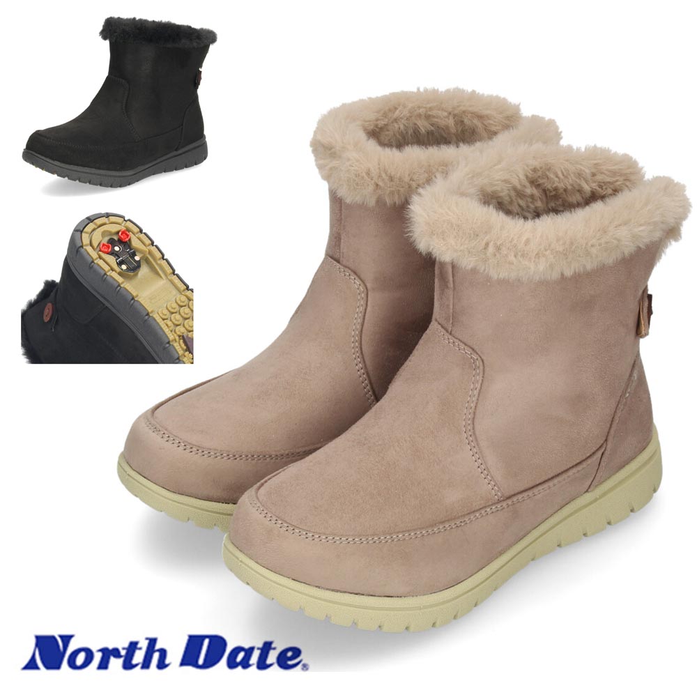 スノーブーツ レディース ウィンターブーツ ショートブーツ グレージュ ブラック 黒 滑らない 防寒 防滑 ボア 軽量 防水 ノースデイト 28036