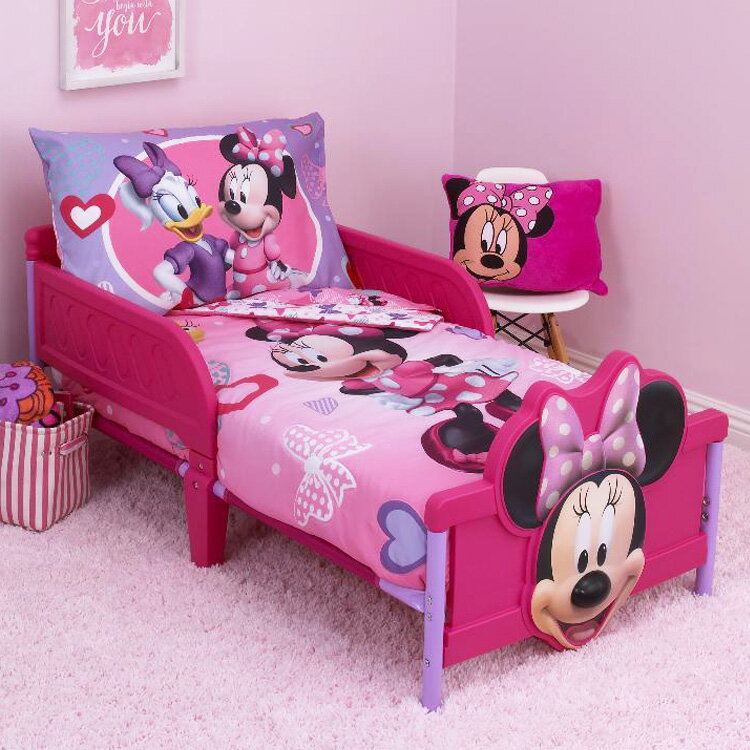 CrownCrafts ディズニー ミニーマウス 子供 寝具 4点 セット 子供用布団 子供用寝具 トドラーベッディング