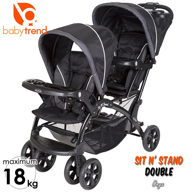 商品説明 メーカー BabyTrend 商品名 Sit N' Stand Double Stroller 型番 SS76072A サイズ 本体(約)：55Wx124Lx109H cm 折り畳み時(約)：55Wx94Lx41H cm 重さ (約)14.7 kg 対象年齢(メーカー参照) 前席：6カ月から4歳頃（約18Kg）まで 後ろ及び立席：2歳半頃〜4歳頃（約18Kg）まで 仕様 ・片手で簡単に折りたたむ事が出来ます。 ・フロントシートトレイは、乗り降りが簡単に出来る様簡単に開け閉めできます。 ・フロントシートトレイにベビートレンドのインファントシート(カーシート）をのせることにより、新生児から乗せることが出来ます。 ※カーシートは含まれません。 ・カップホルダーとトレイを取り替え後方にベビートレンドのインファントシートを取り付ける事が可能です。 ・安全な5点ハーネス。 ・大きなバスケット付きで、お買い物に最適。 ・フロントシートは2段階のリクライニング ・フロントシート5ポイントハーネス ・リアシート3ポイントハーネス ・後輪ブレーキ 注意喚起 安全にご利用いただくために、使用しないときはキャノピーを取り外して別々に保管し、 子供がベビーカーで遊ばないようにご注意ください。 また、ご利用時には 5 点式ハーネスで常に子供をベビーカーに完全に固定してください。 備考 ・ラッピング不可 ・入荷時期によりデザイン・カラー変更の場合がございます。 ・組立必要/説明書図解（英語表記） ・小さなパーツを含む場合がございます、お子様から離れて大人の方が組み立て下さい。 ・組み立て時に加工が必要な場合や、ボルト・ネジなどを別途お手配頂く場合もございます。 ・輸入品特有の製造上のキズ、塗装剥がれ等や輸送時の外箱ダメージが見受けられる場合がございます。 ・メーカー出荷時の状態により、箱を修繕しお送りする場合もございます。 ・ご使用時、必ず大人の方がそばで付き添って下さい。 ■画像と商品が一部異なる場合もございますのでご了承ください。 ■在庫数、価格は日々変動いたします。 ※お買いもの前に必ずご確認ください。 ■アメリカ製品について ■お買い物ガイド 【検索キーワード】 ベビーカー 二人乗り ツイン 双子 年子 兄弟 姉妹 ベビートレンド ニ人乗り バギー 双子 ツイン 対面 背面 改札 コンパクト 折りたたみ 出産祝い 在庫有り 送料無料 シット アンド スタンド スポーツ ストローラー ベビーカー 二人 ツイン タンデム 2人乗り 兄弟 姉妹 チャイルドシート シット&スタンド