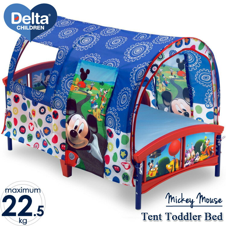 商品説明 メーカー Delta 商品名 Mickey Mouse Toddler Tent Bed 型番 BB86950MM サイズ 74W×137L×95H cm 重さ 8.3kg 対象年齢 2歳〜22kgまで(メーカー参照) 安全基準 消費者製品安全委員会適合(CPSC) 米国安全基準適合(ASTM) 材質 パイプフレーム 生産国 MADE IN CHINA 仕様 標準トドラーマットレス(別売り)を使用して下さい サイドのバーは、開閉可能、通常はロックしています 備考 ・組立必要/説明書図解（英語表記） ・小さなパーツを含む場合がございます、お子様から離れて大人の方が組み立て下さい。 ・組み立て時に加工が必要な場合や、ボルト・ネジなどを別途お手配頂く場合もございます。 ・輸入商品特有の製造上のキズや塗装剥がれ等や輸送時のパッケージのダメージが見受けられる場合がございます。 ・入荷時期によりデザイン・カラー変更の場合がございます。 ・お届けボックスに関しましては、メーカー出荷時の状態より入荷時の箱を加工しお送りする場合もございます。 ・ご使用時、必ず大人の方がそばで付き添って下さい。 ※お買いもの前に必ずご確認ください。 ■アメリカ製品について ■FAQはこちら 【検索キーワード】 Paranino パラニーニョ アメリカ USA 輸入雑貨 キッズルーム インテリア オーガナイザー コンパクト キッズ トイボックス クリスマス 誕生日 delta bb86950mm 3歳 4歳 5歳 6歳 子供用 キッズ キャラクター ディズニー ミニーマウス ミッキーマウス ミッキー 専用 一人 1人 ベッド トドラーベッド テント付き